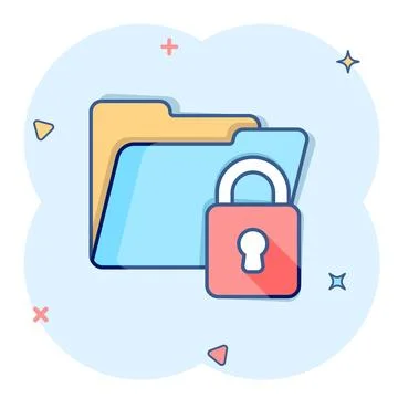 Files folder permission icon in comic style. Document access cartoon vector.. Stock Illustration
