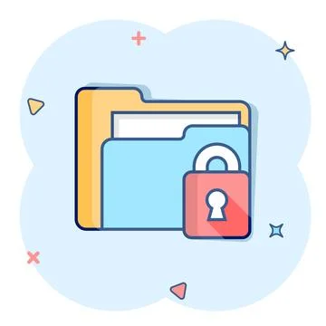 Files folder permission icon in comic style. Document access cartoon vector.. Stock Illustration