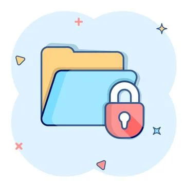 Files folder permission icon in comic style. Document access cartoon vector.. Stock Illustration
