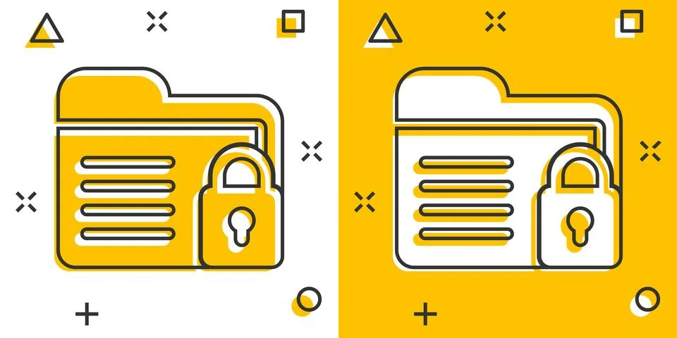 Files folder permission icon in comic style. Document access cartoon vector.. Stock Illustration