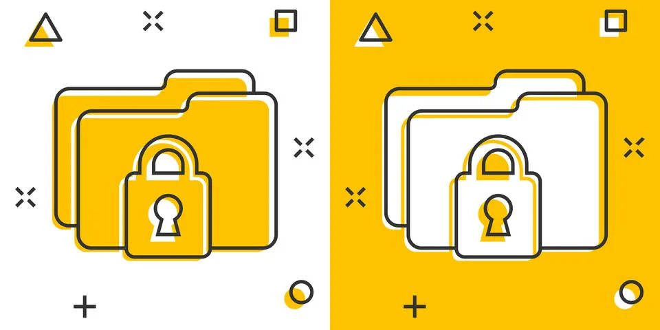 Files folder permission icon in comic style. Document access cartoon vector.. Stock Illustration