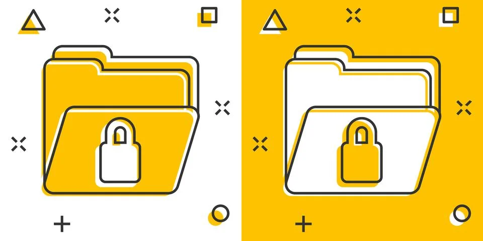 Files folder permission icon in comic style. Document access cartoon vector.. Stock Illustration