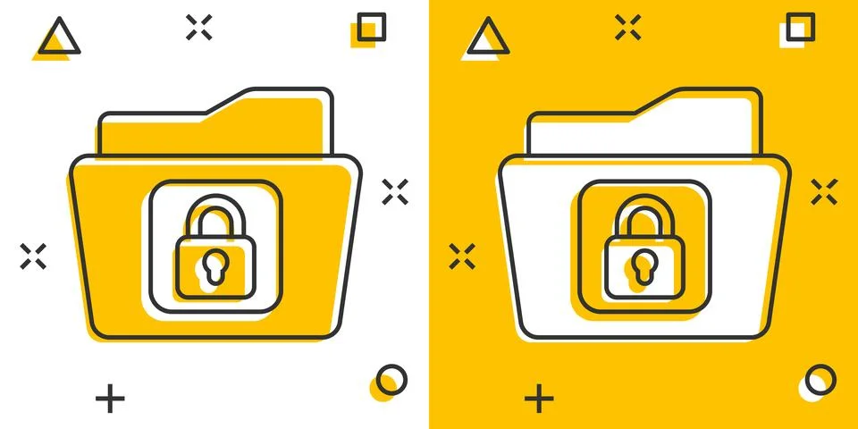 Files folder permission icon in comic style. Document access cartoon vector.. Stock Illustration