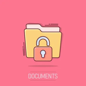 Files folder permission icon in comic style. Document access cartoon vector.. Stock Illustration