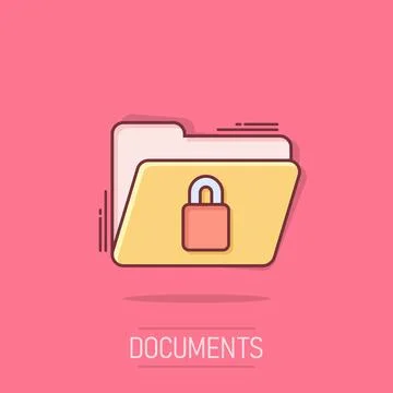 Files folder permission icon in comic style. Document access cartoon vector.. Stock Illustration
