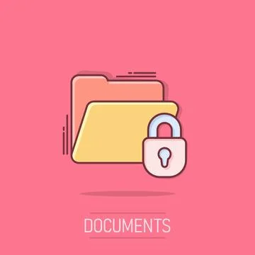 Files folder permission icon in comic style. Document access cartoon vector.. Stock Illustration