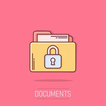 Files folder permission icon in comic style. Document access cartoon vector.. Stock Illustration