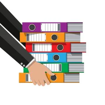 Files in hand, ring binders, office folders. Stock Illustration