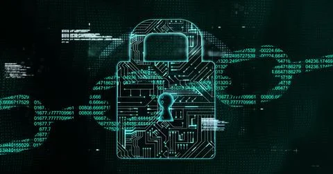 Files icons forming security padlock icon and data processing against black 库存插图