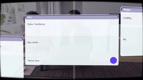 Files panel transferring 9% over tech desk to sync, camera drifting and Stock Footage 333193150