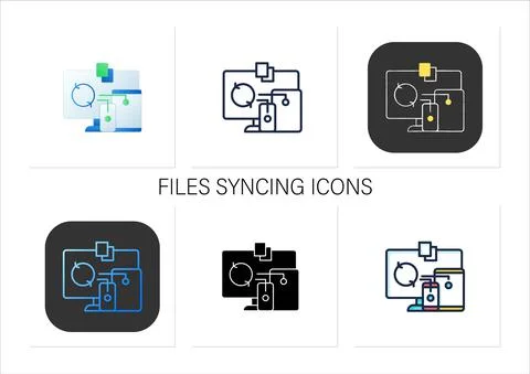 Files syncing icons set Ilustración de archivo