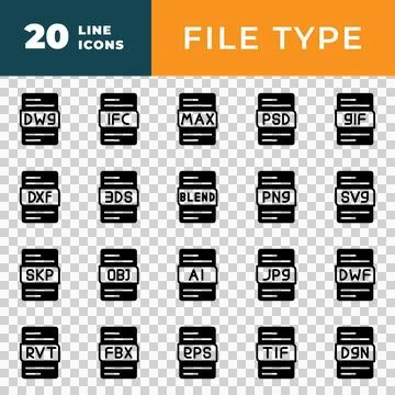 Files type icons set. file format in black fill design. Vector illustration Stock Illustration