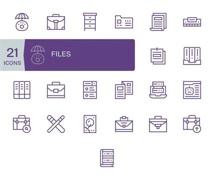Files Vector Icon Collection with 25 256x256 Regular Line Designs Stock Illustration