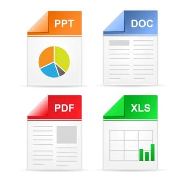 Filetype format icons - ppt, doc, pdf, xls Stock Illustration