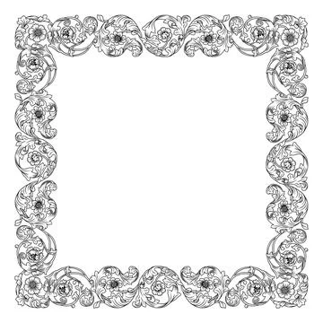Filigree Crest Medieval Border Pattern Frame Art Illustrazione stock