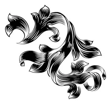 Filigree Heraldic Floral Pattern Scroll Design Stock Illustration