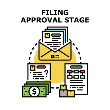 Filing approval stage process receiving document Illustrazione stock