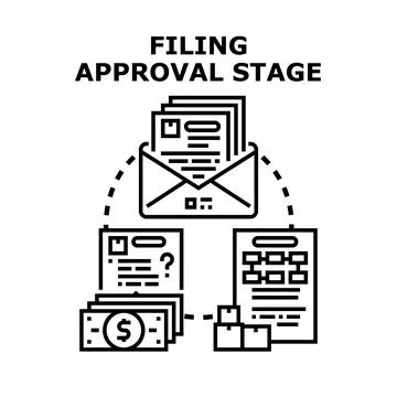 Filing approval stage process receiving document イラスト素材
