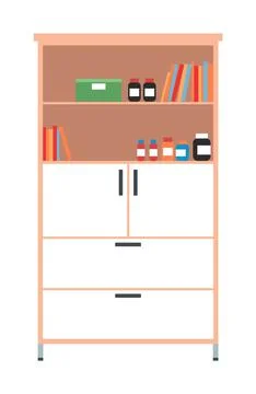 Filing cabinet with files and documents isolated on white background. Shelves Illustrazione stock