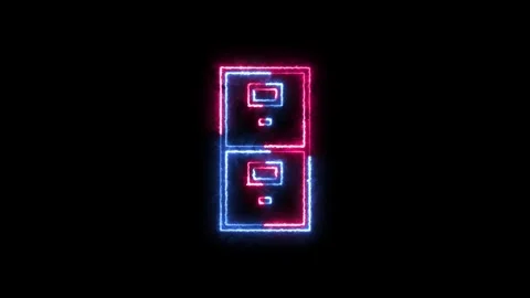 Filing cabinet icon neon fire blue pink color animation black background Vídeos de archivo 265395689