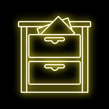 Filing cabinet neon glowing on black background Stock Illustration