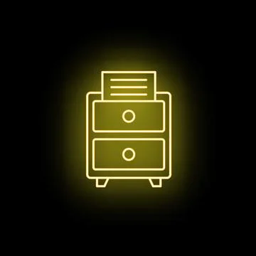 Filing cabinet neon glowing icon for document organization 스톡 일러스트