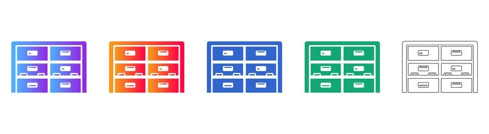 Filing Cabinet Office Icon Set Stock Illustration