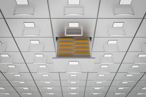 Filing cabinets with open drawer - data collection concept. 3D rendered illus Stock Illustration