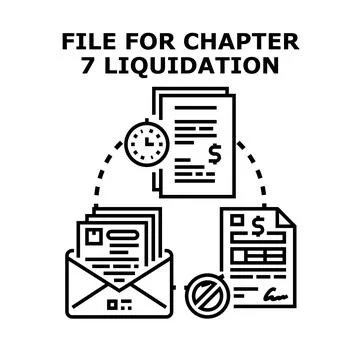 Filing for chapter 7 liquidation legal process Stock Illustration