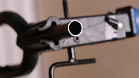 Filing file cut bicycle fork steerer tube with metal file after cutting Stock Footage 307452833