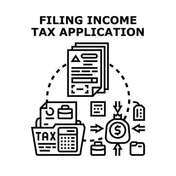 Filing income tax application concept with financial documents Stock Illustration