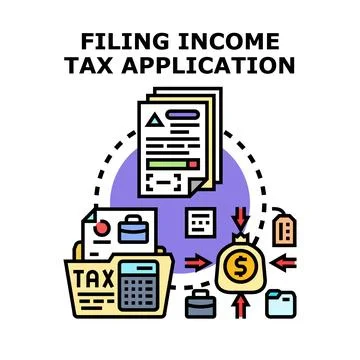 Filing income tax application concept with financial documents 库存插图