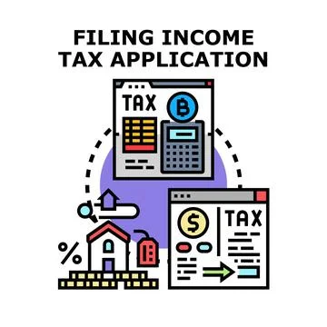 Filing income tax application form online concept Stock Illustration
