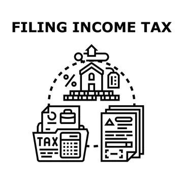 Filing income tax declaration calculating property finances Illustrazione stock