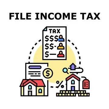 Filing income tax documentation and property assessment Illustrazione stock