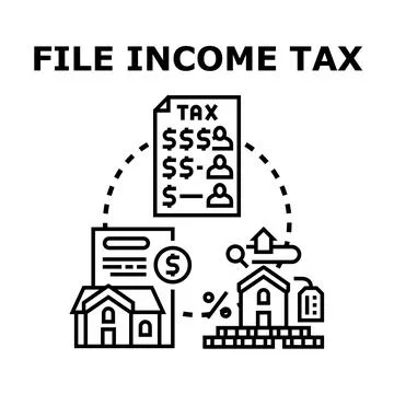 Filing income tax documentation and property assessment Illustrazione stock