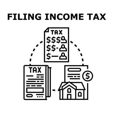 Filing income tax forms and financial administration process Illustrazione stock