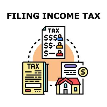 Filing income tax forms and financial administration process Illustrazione stock