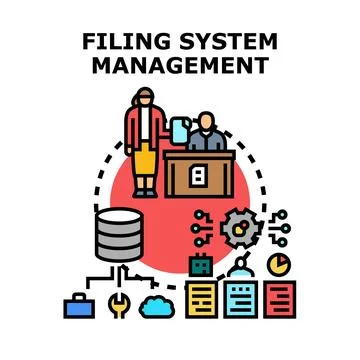 Filing system management and document organization concept Illustrazione stock