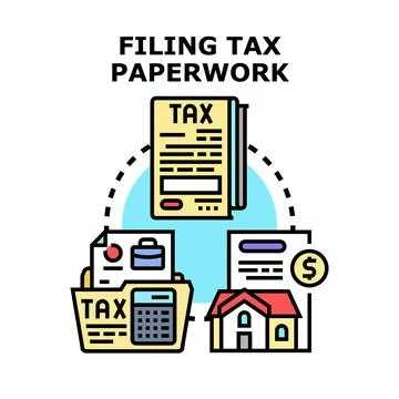 Filing tax paperwork preparing annual financial documents 库存插图