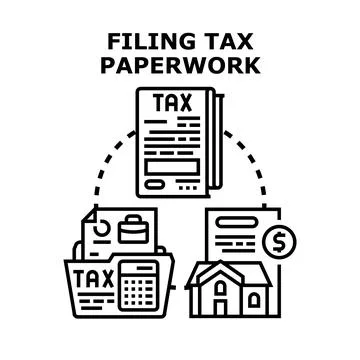 Filing tax paperwork preparing annual financial documents 库存插图