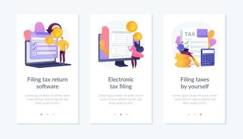 Filing tax return software app interface template. Stock Illustration