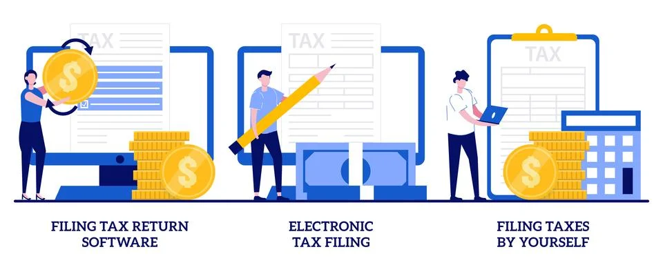 Filing tax return software, electronic tax filing, filing taxes by yourself.. Stock Illustration