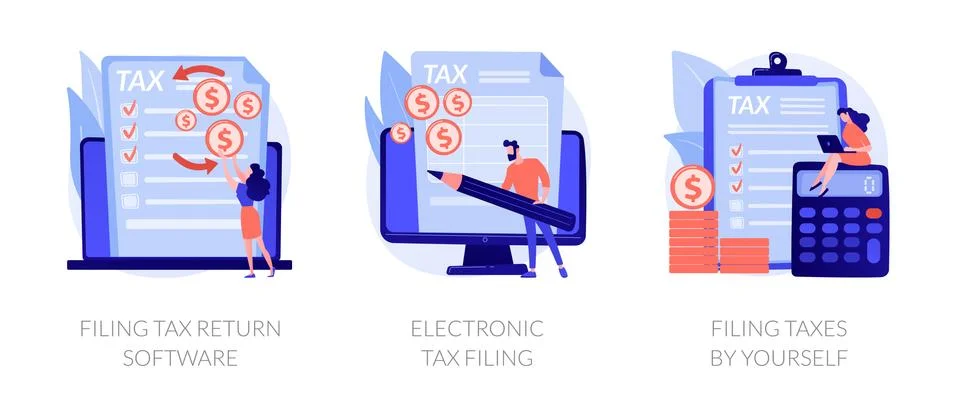 Filing tax return software vector concept metaphors. Stock Illustration