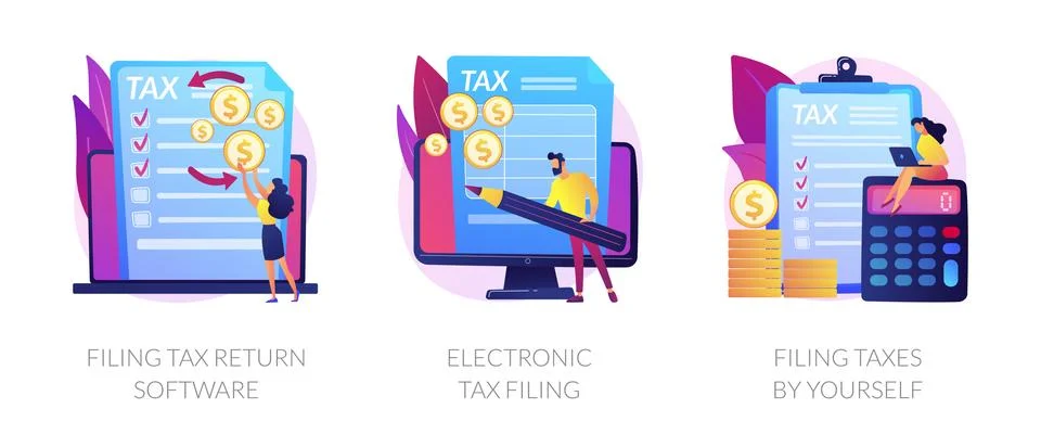 Filing tax return software vector concept metaphors. Stock Illustration