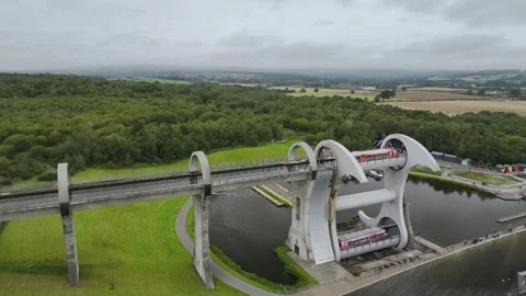 Filkirk Wheel from a drone, Forth and Clyde Canal, Falkirk, Scotland, UK Vidéo 317117888