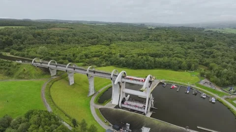 Filkirk Wheel from a drone, Forth and Clyde Canal, Falkirk, Scotland, UK Vidéo 317117995
