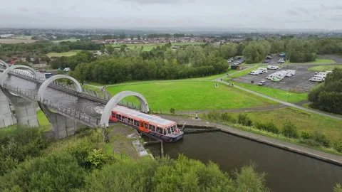 Filkirk Wheel from a drone, Forth and Clyde Canal, Falkirk, Scotland, UK Vidéo 317118002