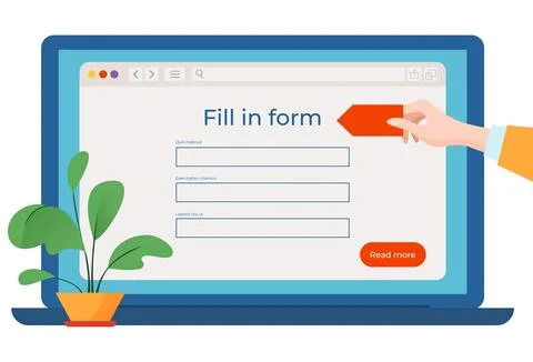 Fill in form online, vector illustration, flat computer with web survey list Illustrazione stock