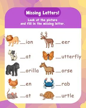 Fill in the missing letter worksheet template イラスト素材